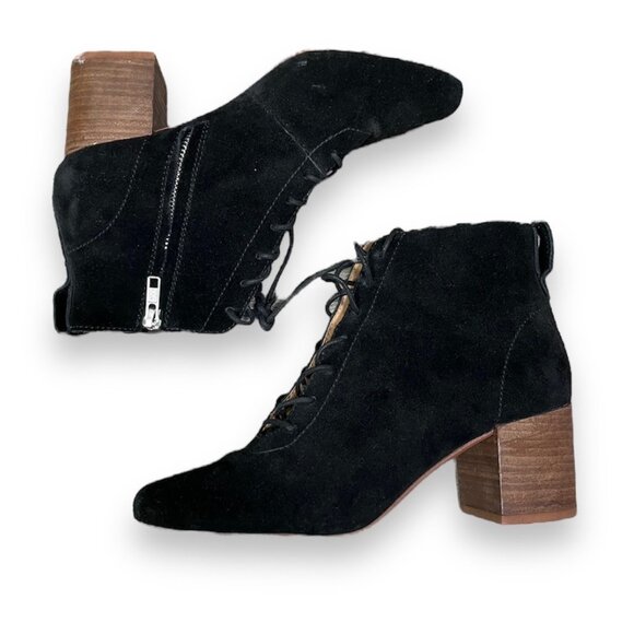 Madewell The Amilia Lace Up Block Stack Heel Boots Black Women’s Size 7 - Picture 1 of 12